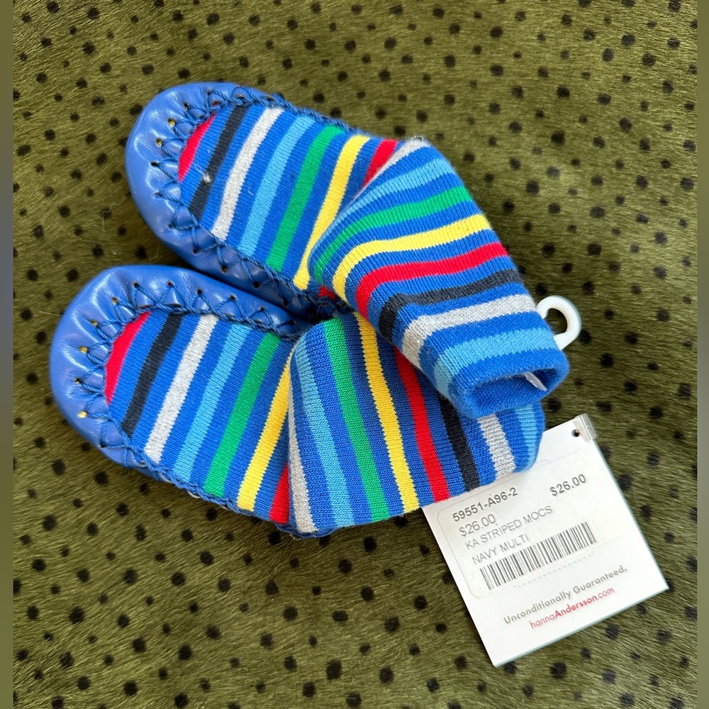 NWT Hanna Andersson Striped Mocs size 2-4 washable